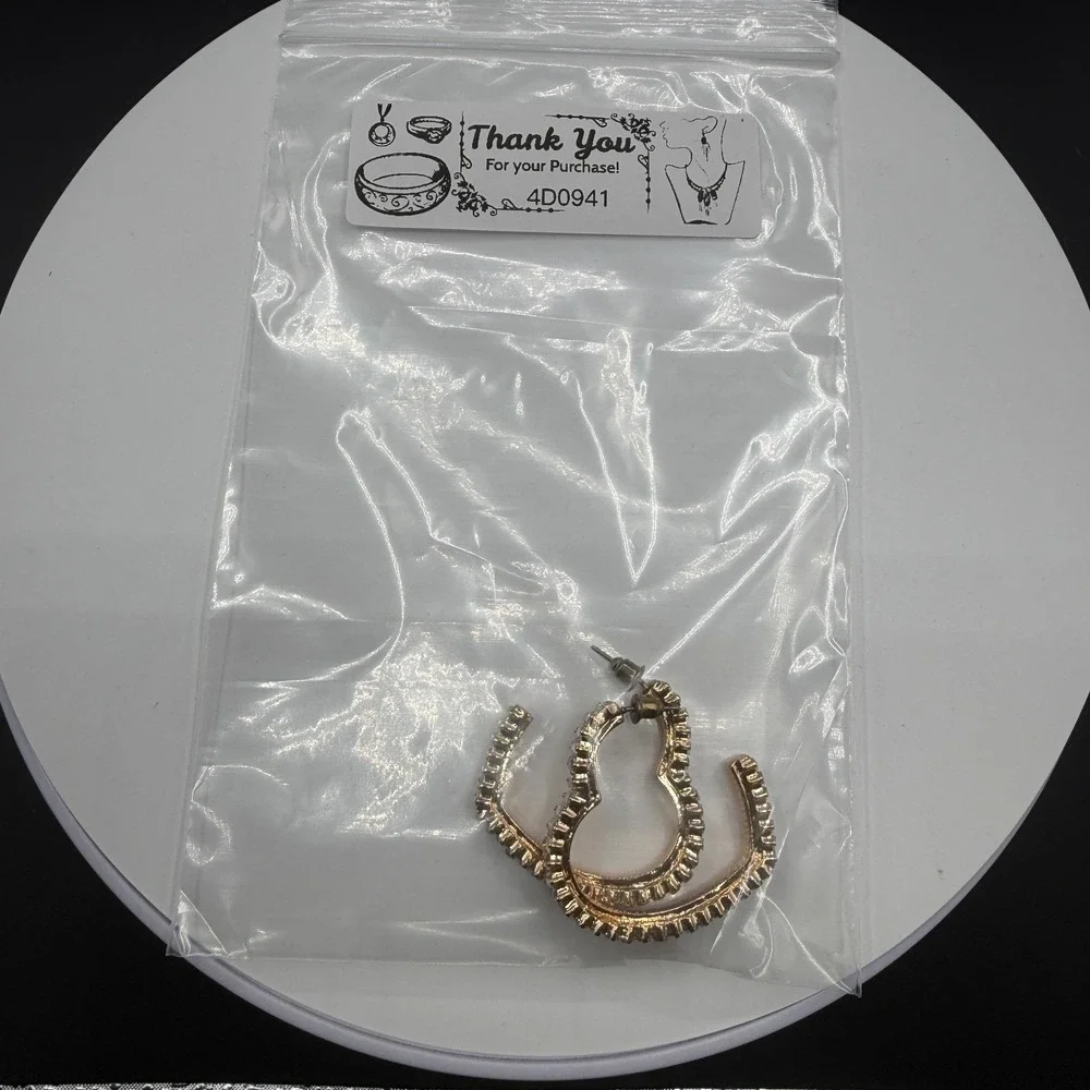 Gold Tone Crystal Baguette Heart Hoop Earrings Statement Romantic Gift for Her